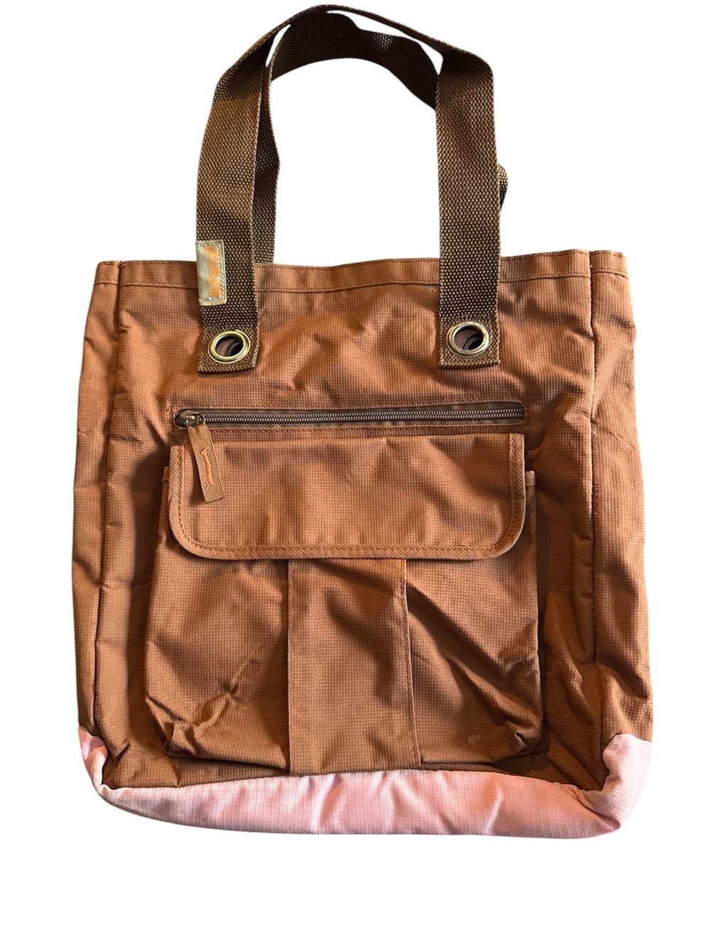 Y2K/Vintage Parcel Brand Brown Canvas Tote Bag with Front Pocket